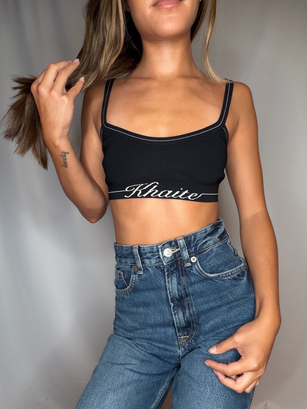 KHAITE Black Logo Crop Bralette